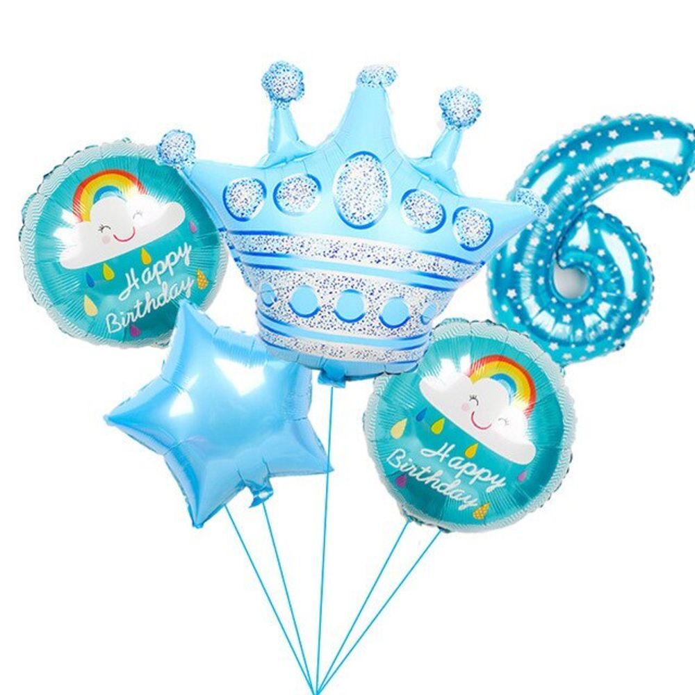 Шар (40"/102 см) Цифра, 6, Звездочки, Голубой, в упаковке 1 шт.