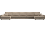 Диван П-образный Лига-057 НПБ МегаЛонг, SEVEN 729 бежевый, Велюр, 129355