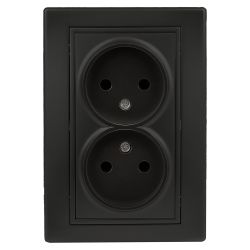 Розетка Intro Plano 1-204-05 без заземления двойная 2х2P, 16А-250В, IP20, СУ, антрацит