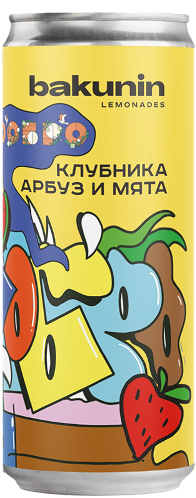 Газированный напиток Бакунин Ботаникалс Клубника, Арбуз и Мята / Bakunin Botanicals Klubnika, Arbuz i Myata 0.33 - банка