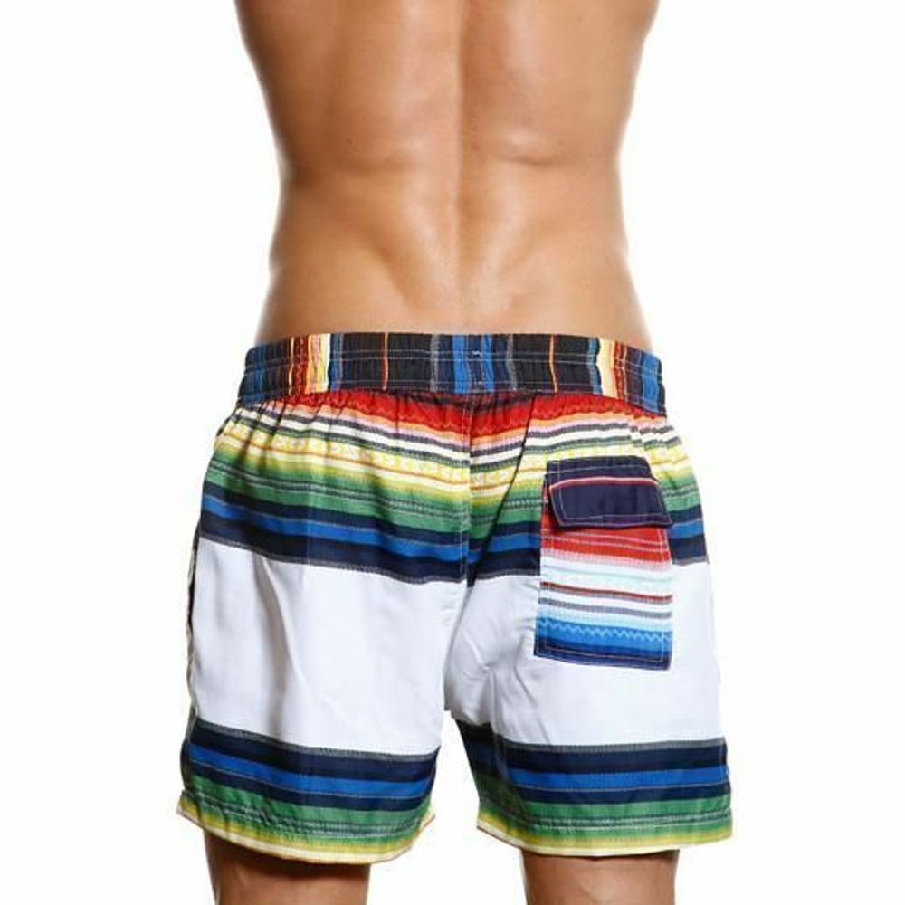 Мужские пляжные шорты Super Dy белые в полоску №1