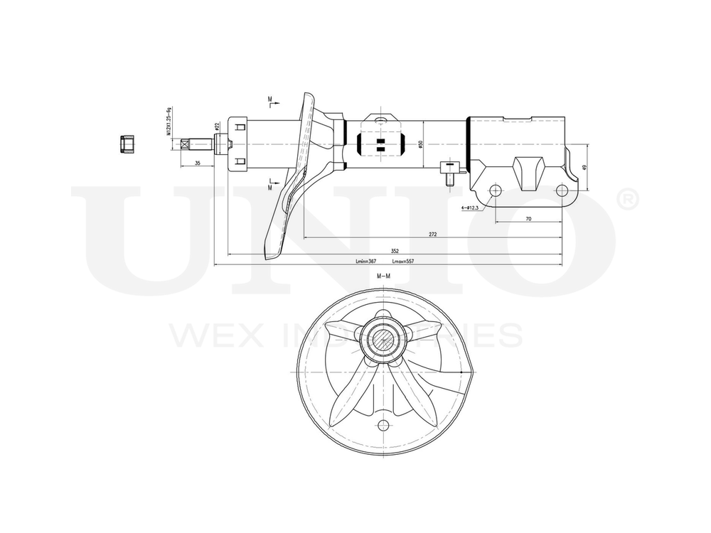 Амортизатор газовый передней подвески правый UNIO SAB-10175