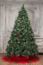 Заснеженная елка с шишками и ягодами «Очарование» (Леска+пвх) 210 см / 2.1 м