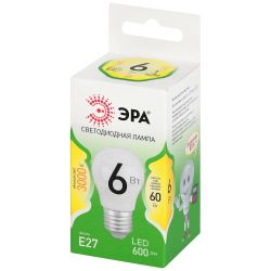 Лампа светодиодная ЭРА GREEN LINE LED P45-6W-830-E27 GL 6Вт шар теплый свет E27 | Лампы cветодиодные Шар (G/P)