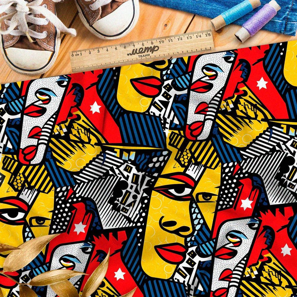 Ткань премиум Оксфорд 600D яркий фантазийный коллаж