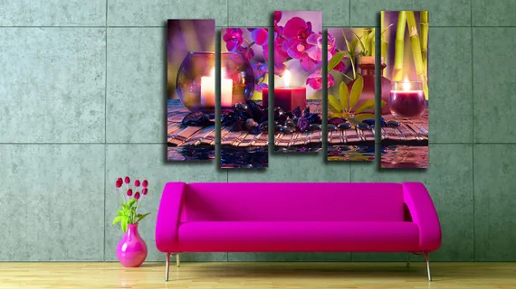 Модульная картина "Бамбук и свечи"