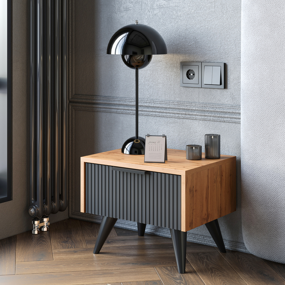 Прикроватная тумба DIWO Краснодар напольная 45x35x35 антрацит, дуб вотан, ручка черная