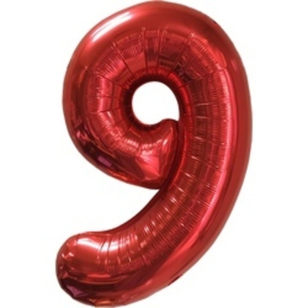 Шар (40"/102 см) Цифра, 9, Красный, в упаковке 1 шт.