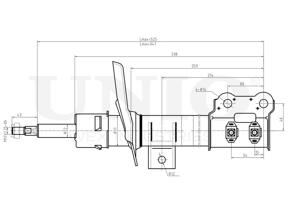 Амортизатор газовый передней подвески левый UNIO SAB-10276