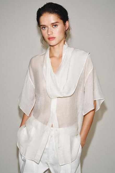 ZARA РУБАШКА С ШАРФОМ — ZW COLLECTION, БЕЛЫЙ