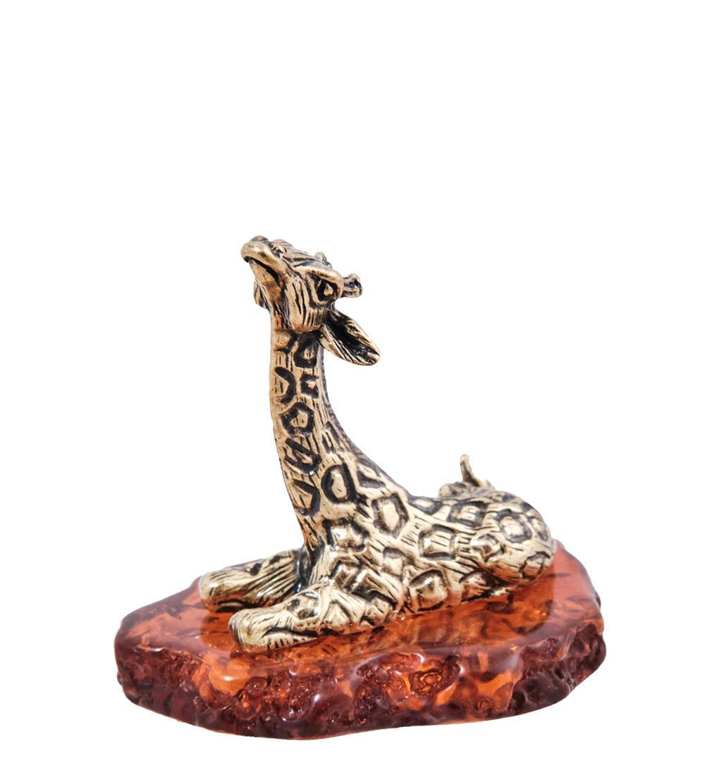 AM- 522 Фигурка «Жираф Масайский Малыш « (латунь, янтарь)