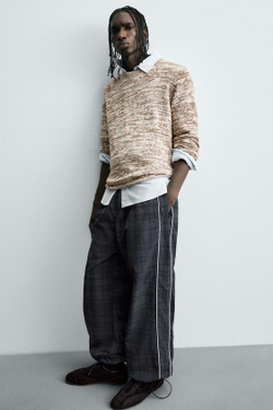 ZARA ТЕХНОЛОГИЧНЫЕ БРЮКИ-ДЖОГГЕРЫ В КЛЕТКУ С КОНТРАСТНЫМИ ДЕТАЛЯМИ, СИНИЙ