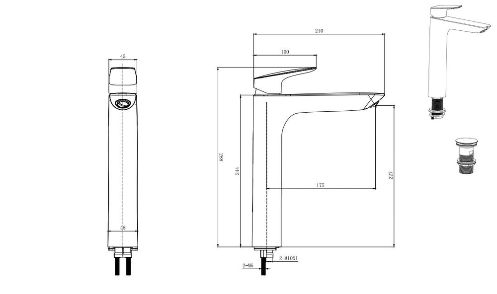 Смеситель для раковины 227 с донным клапаном AQUATEK AQ1005CR ВЕГА