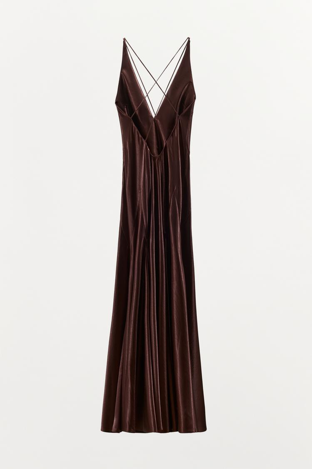 ZARA ДЛИННОЕ ОБЪЕМНОЕ ПЛАТЬЕ ИЗ АТЛАСА, ГРАНАТОВЫЙ