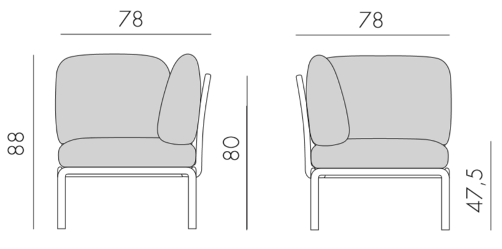 Модуль угловой пластиковый с подушками Nardi Komodo Elemento Angolo, белый, авокадо