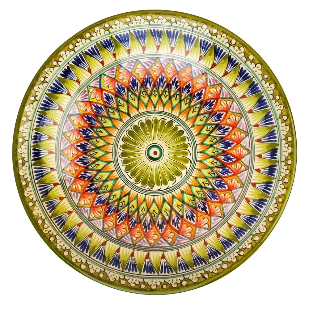 Ляган Риштанская Керамика 34 см. глубокий, цвет салатовый