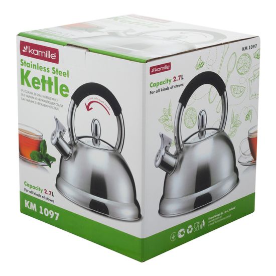 Чайник 2,7 л. из нержавеющей стали со свистком Kamille KM-1097 и ручкой "soft touch"
