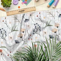 Ткань барби акварельные цветы на белом фоне в полоску