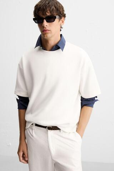 ZARA ТОЛСТОВКА С РЕЛЬЕФНЫМ ПРИНТОМ, БЕЛЫЙ