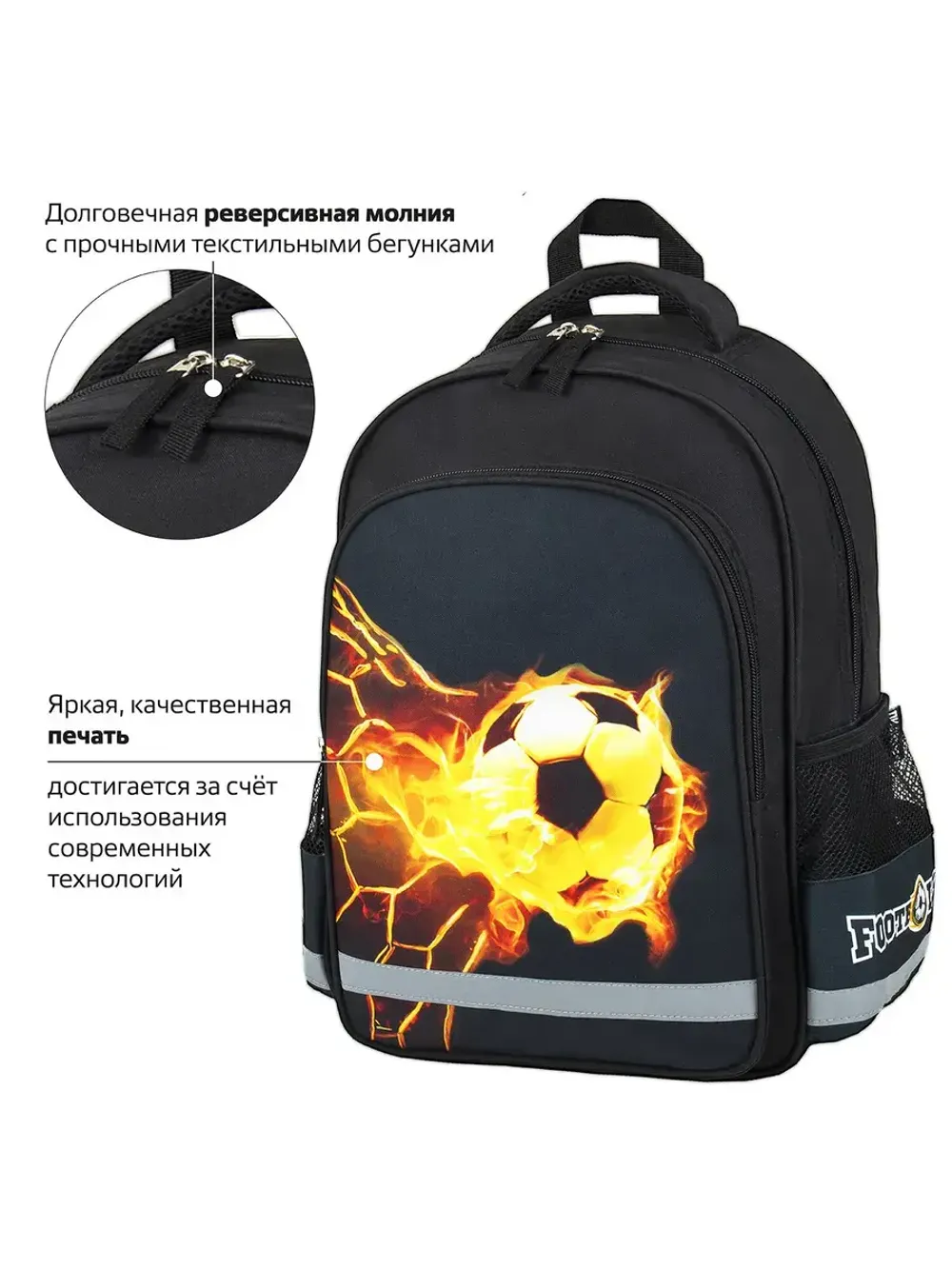 Рюкзак ПИФАГОР SCHOOL для начальной школы, "Fire goal", 38x2