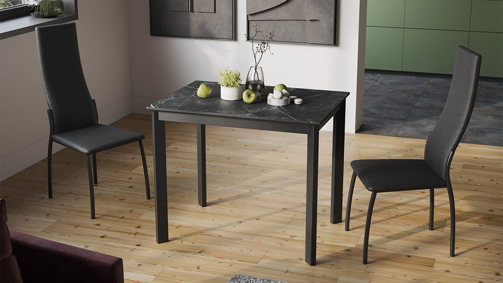 Стол кухонный обеденный раздвижной Черный муар/Керамика матовая черный мрамор 90(130)х65х75 см