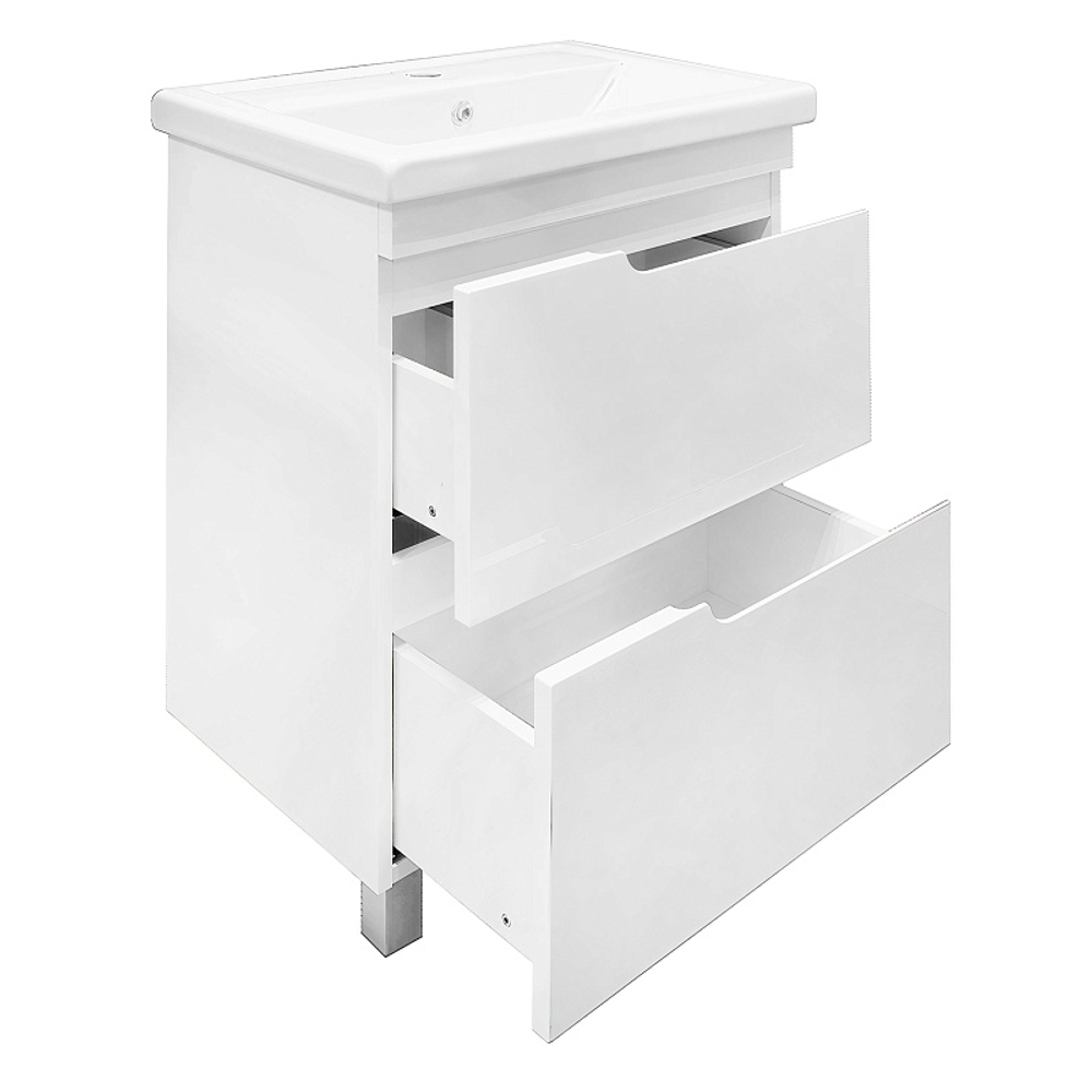 Комплект Тумба Azario KANTRI 60/2Н 605х405х870 напольная, с раковиной Фостер 60, белый глянец (CS00097250)