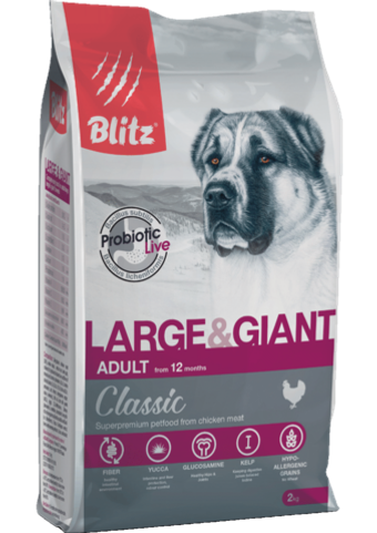 Сухой корм для собак Blitz ADULT LARGE & GIANT BREEDS для гигантских пород, 2 кг