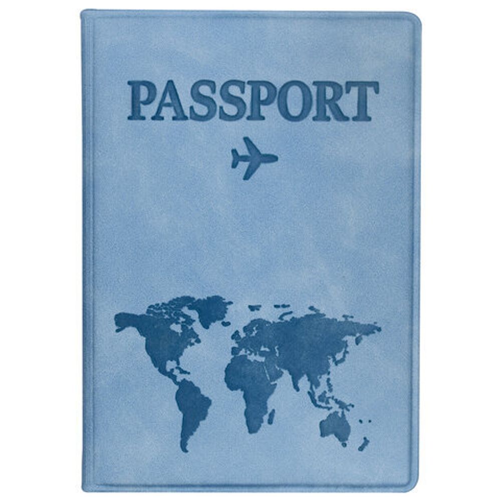 Обложка для паспорта "Passport Map", мягкая экокожа, голубая, STAFF, 238877