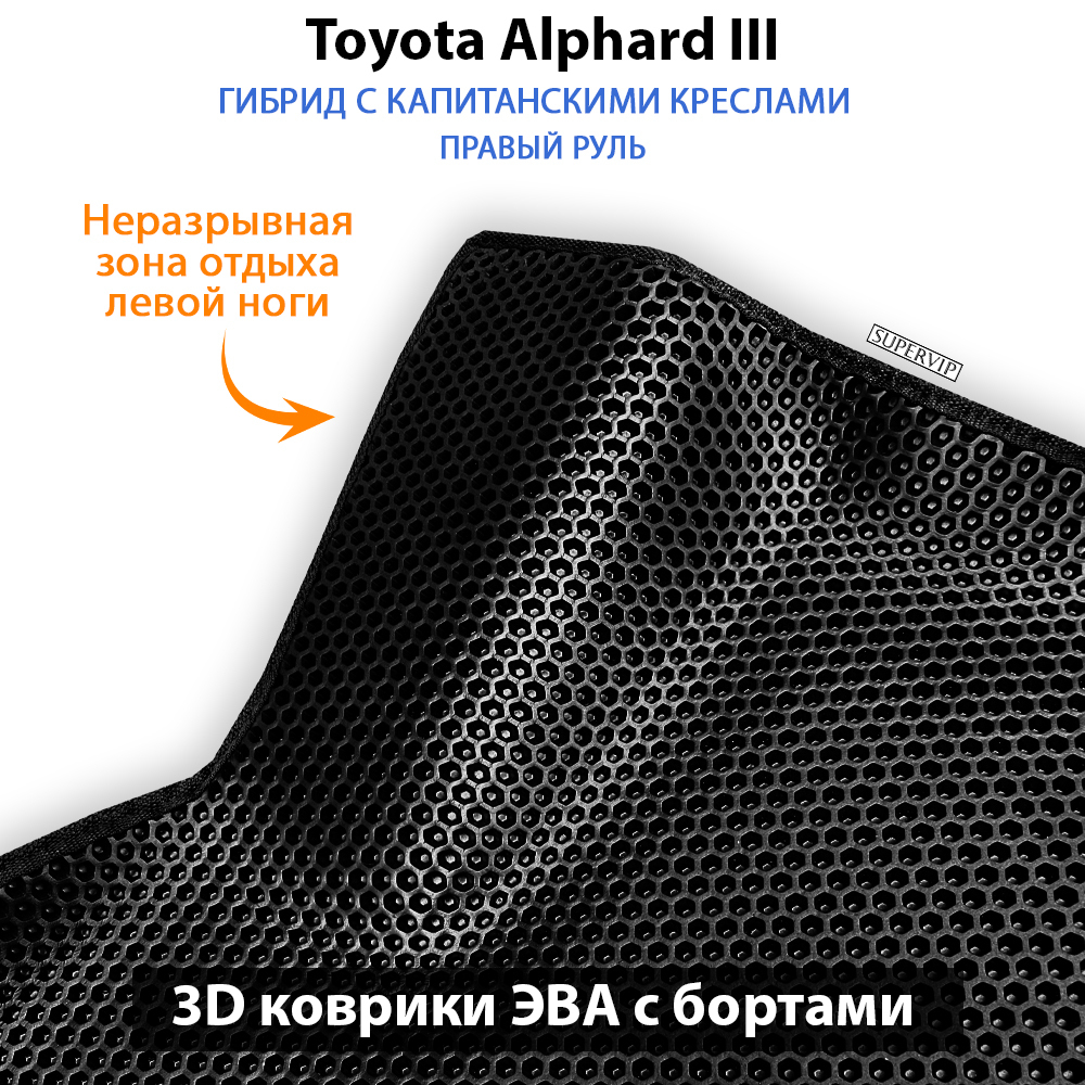 Автомобильные коврики ЭВА с бортами для Toyota Alphard III (15-23г.) гибрид с капитанскими креслами