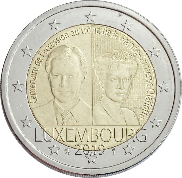 2 евро 2019 Люксембург «100 лет вступлению на трон Великой Герцогини Шарлотты»