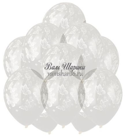 Шары прозрачные "Белые бабочки"