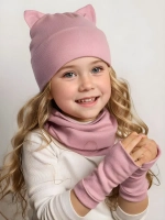 Шапка для девочки осенняя с митенками и снудом