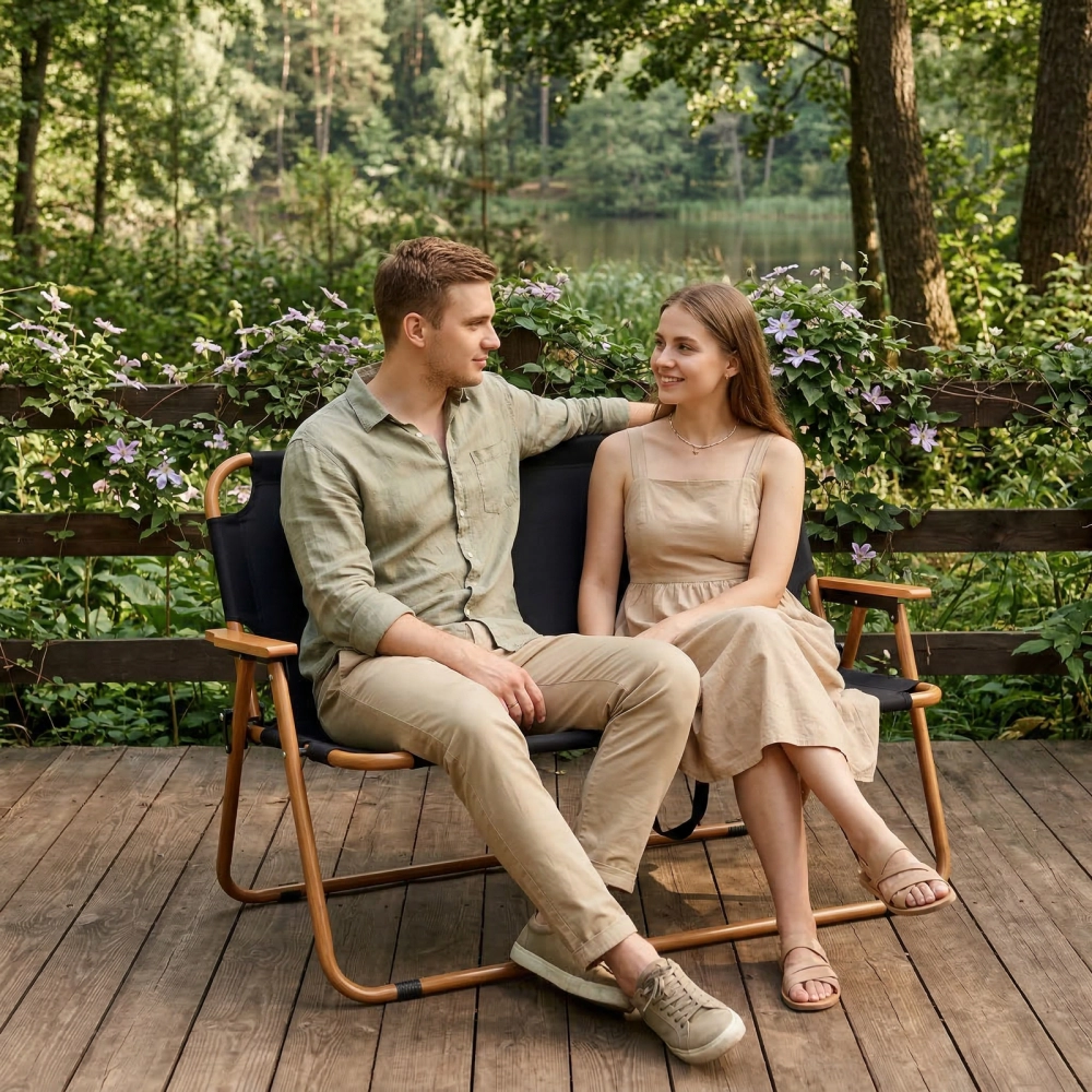 Кресло складное 2-местное с подлокотниками до 160 кг, 113*46*75 см, цвет: чёрный, каркас алюминий, ТуристМастер