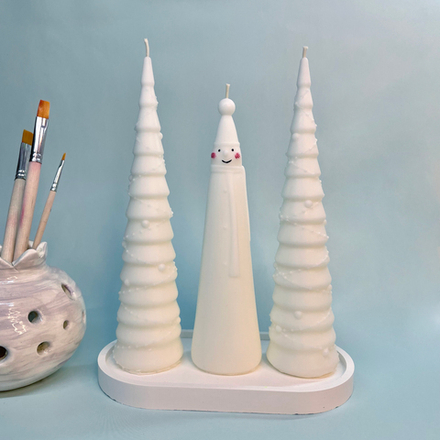 Набор свечей Снеговик и 2 Больших елки с подставкой Limbon Candle