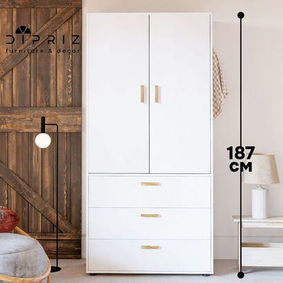 Dipriz Шкаф для одежды Моби, 2 двери 3 ящика, 90х58х187 см, с ручками из массива дуба