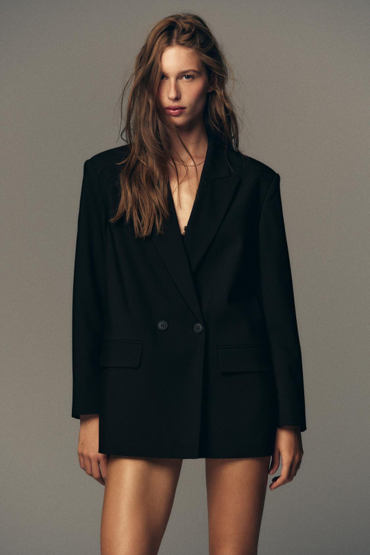 ZARA ДВУБОРТНЫЙ БЛЕЙЗЕР ОВЕРСАЙЗ, ЧЕРНЫЙ