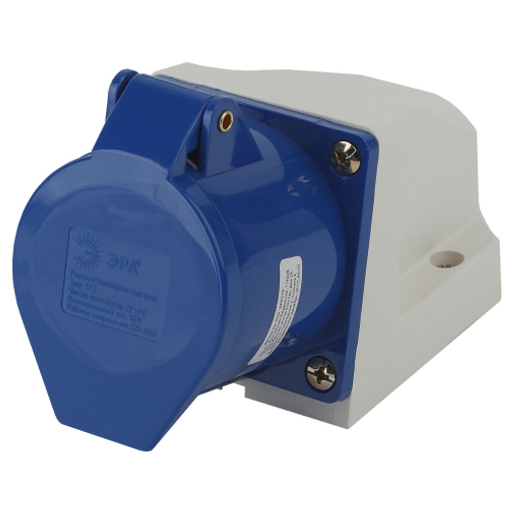Розетка ЭРА R(OUT)-32-2P-PE-IP44 стационарная наружная 123 2Р+РЕ 32А 220В IP44 | Силовые разъёмы
