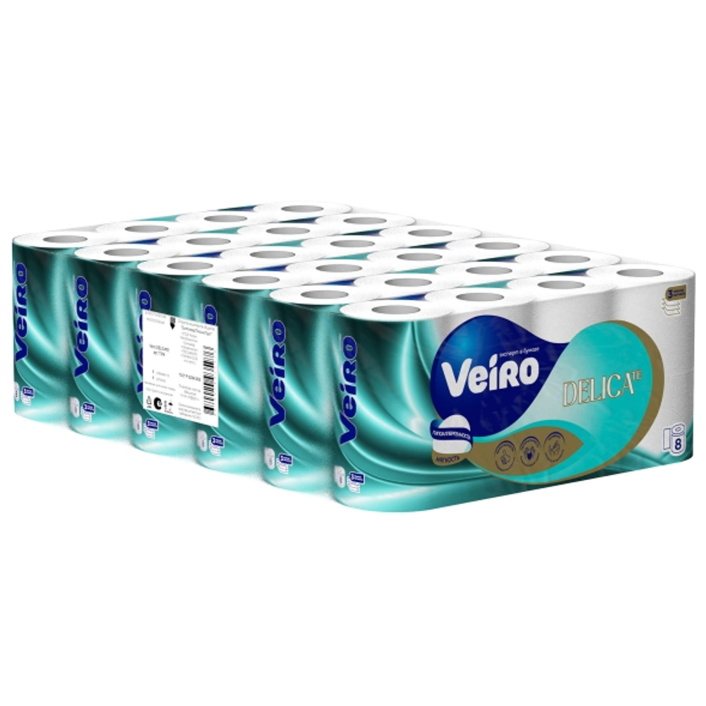 Туалетная бумага в рулонах Veiro Delicate 3 слоя (48 рулонов х 15 м)