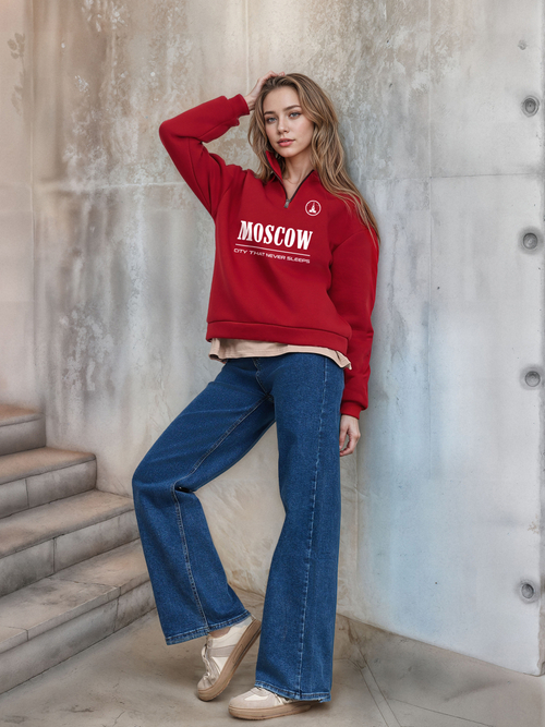 Толстовка женская с зип-воротником "Moscow" красный