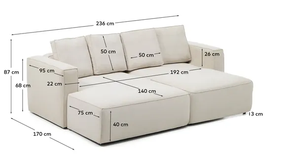 Диван-кровать Marela бежевый шенилл 3-местный с кушеткой слева 236 см