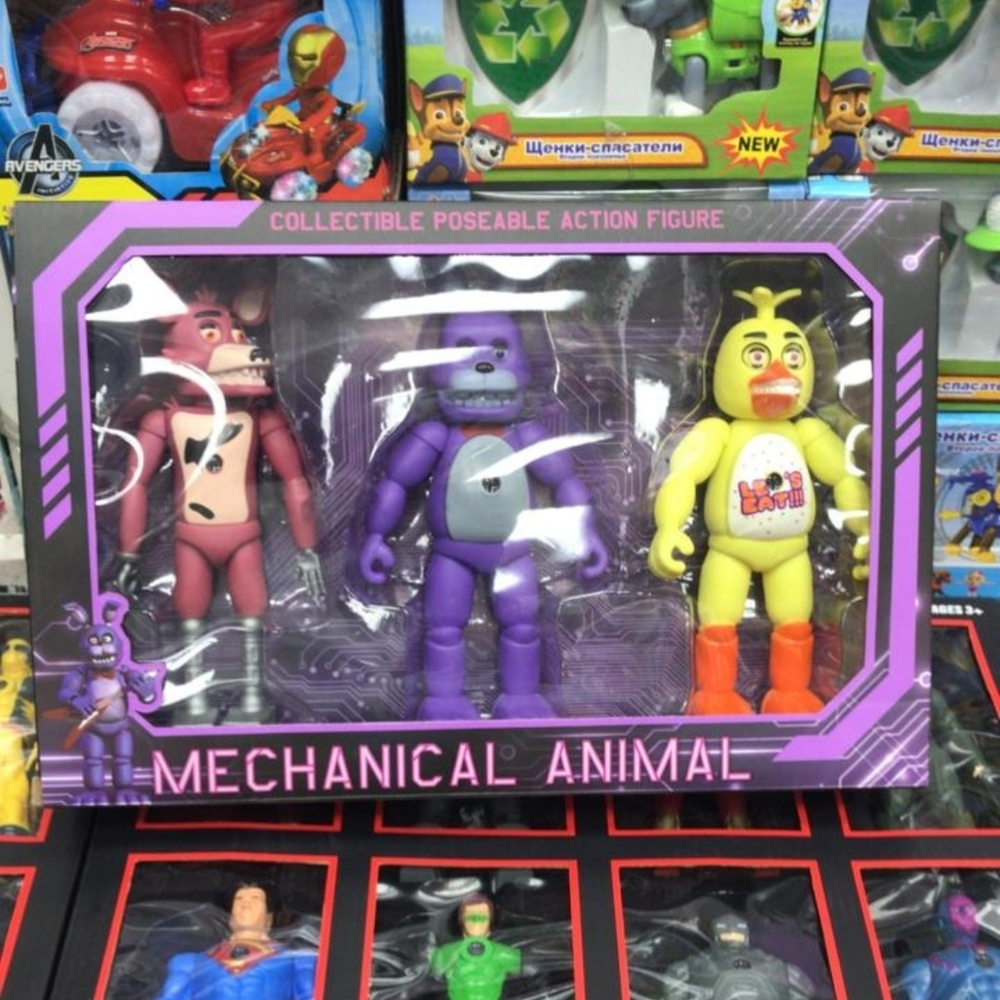 Набор героев ФНАФ, Аниматроники 5 ночей с Фредди / Freddy "Mechanical Animal/ Collectible Posable Action Figure" FNAF, 3шт фигурок/ 20см