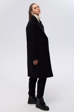 Двубортное пальто черного цвета из шерсти