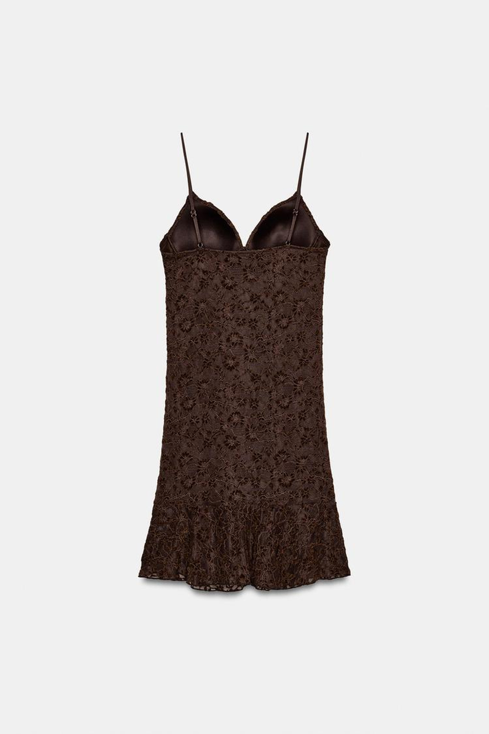 ZARA КОРОТКОЕ КРУЖЕВНОЕ ПЛАТЬЕ, ТЕМНО-КОРИЧНЕВЫЙ