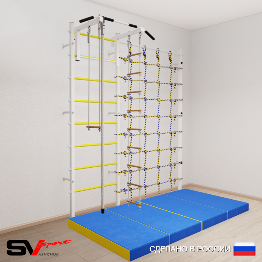 Шведская стенка Sv Sport усиленная 61640 (Турник стандарт/Канат/Лестница/Трапеция/Мат 2м/Канатный лаз)