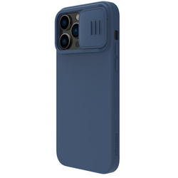 Чехол с шелковистым покрытием от Nillkin для iPhone 14 Pro Max, серия CamShield Silky Silicone Case с защитной шторкой для камеры, цвет синий Midnight Blue