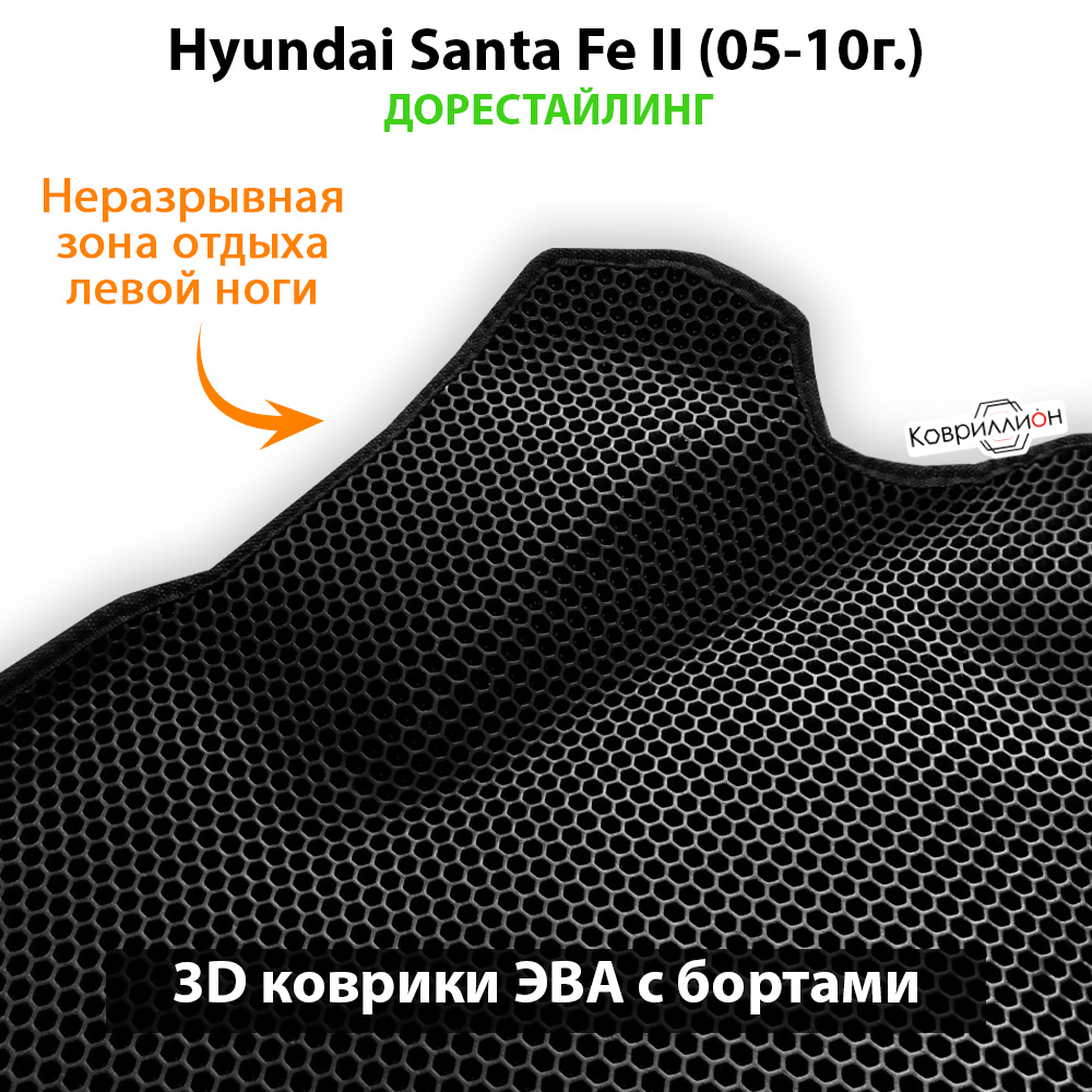 Автомобильные коврики ЭВА с бортами для Hyundai Santa Fe II (05-10г.) дорестайлинг