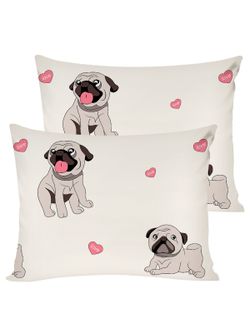 Постельное белье Полисатин Мечта "Мопсики" 2-спальное Наволочка 50х70 см 2 шт Простынь на резинке 160x200 см Пододеяльник 175x215 см