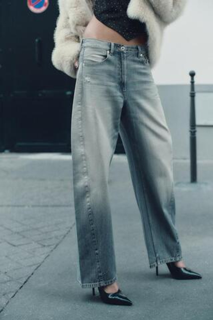 ZARA ДЖИНСЫ TRF BAGGY BALLOON СО СРЕДНЕЙ ПОСАДКОЙ, ГОЛУБОЙ