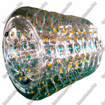 Аттракцион Водный роллер (Гидророллер) "Прозрачный с желто-зелеными стропами" ПВХ, 2.4*2.2*2.2 м