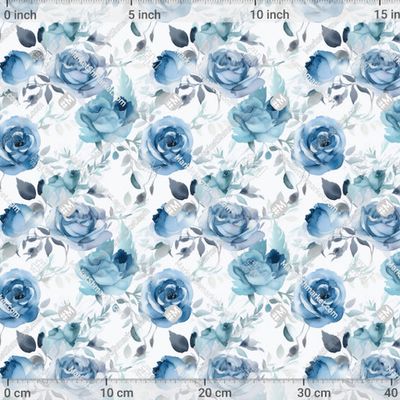 Голубые розы, акварельный узор by Мир Натали 500 DPI